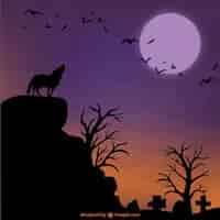 Free vector halloween wolf and moon background