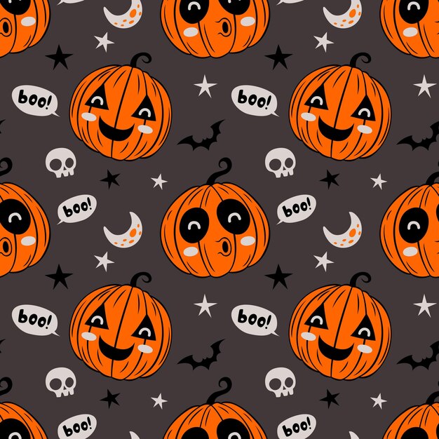 Hallowen seamless pattern with funny pumpkin