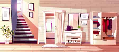 Free vector hallway room interior illustration of retro apartment corridor or store entrance