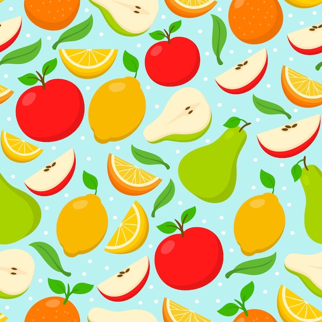 Free vector halves of pears and citrus fruit seamless pattern