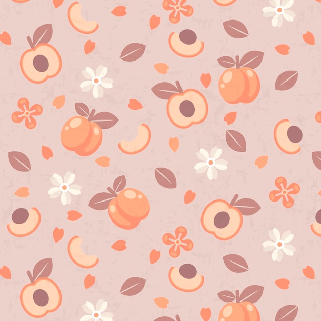 Halves of plum fruit and flowers pattern