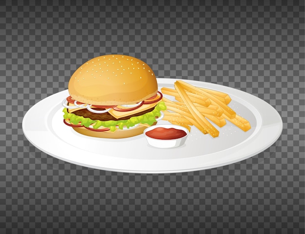 Hamburger on plate transparent
