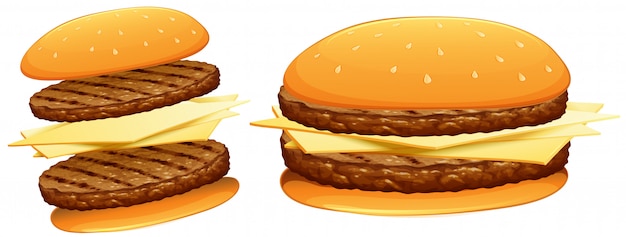 Vettore gratuito hamburger con carne e formaggio