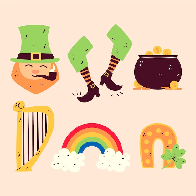 Free vector han drawn st. patrick's day element collection