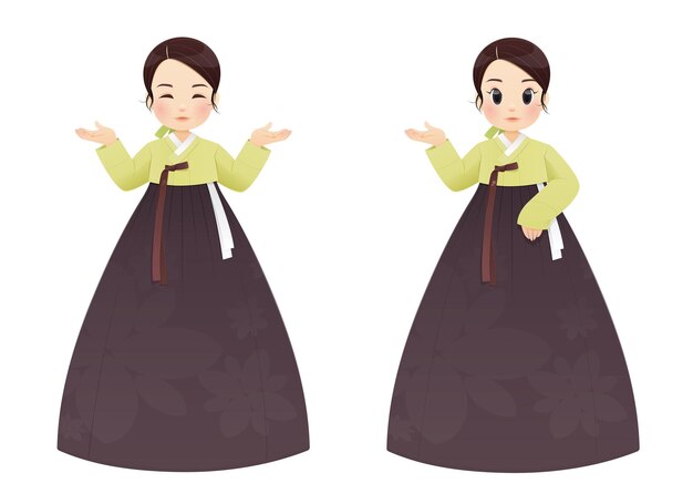 かわいい韓国の女の子のイラスト 美しいアジアの女の子のイラスト プレミアムベクター