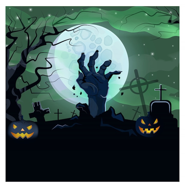 Free vector hand of dead man from ground of graveyard illustration