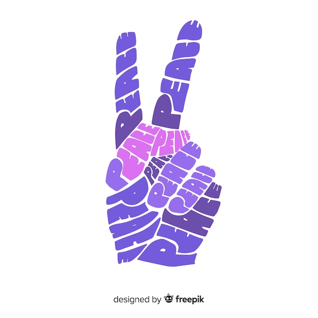Hand doing  the peace sign with hand drawn style