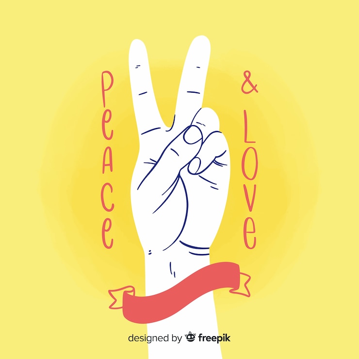 Free Vector hand doing  the peace sign with hand drawn style