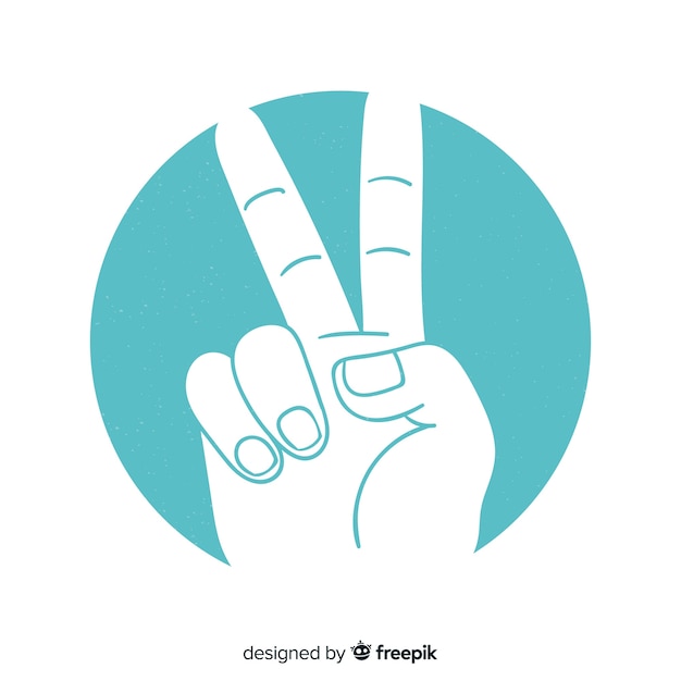 Hand doing  the peace sign with hand drawn style