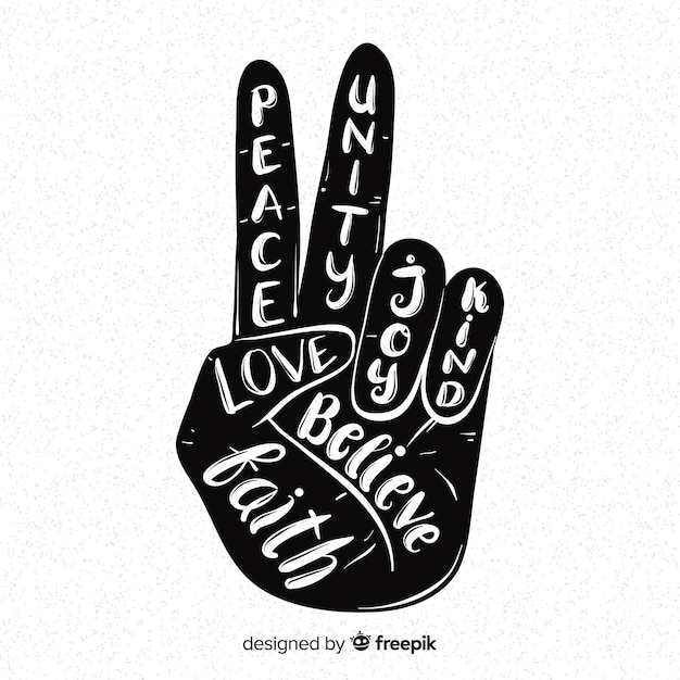 Бесплатное векторное изображение Рука делает знак мира с ручным рисунком