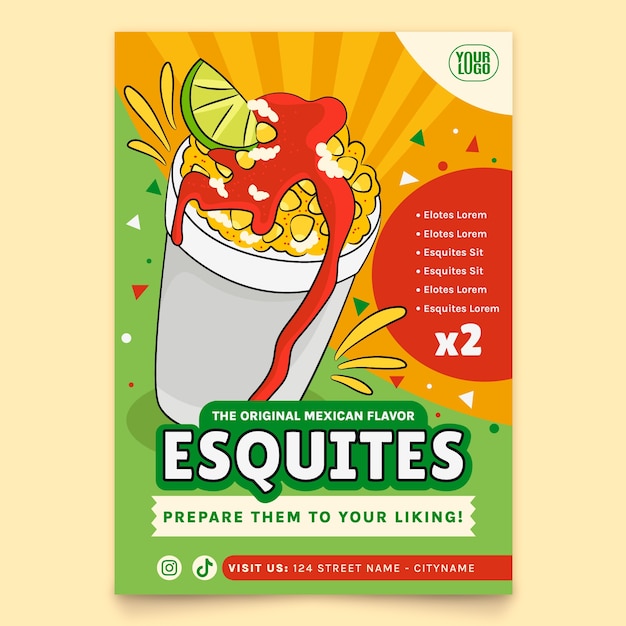 무료 벡터 손으로 그린 esquites 포스터