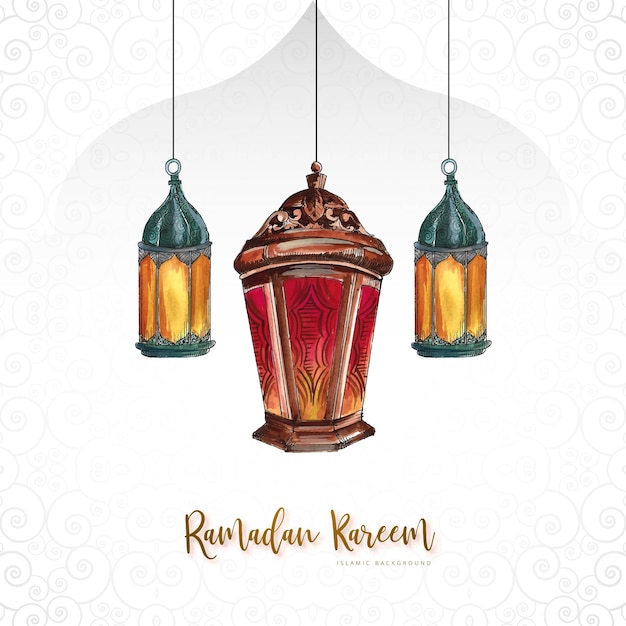 Hand draw arabic lamps ramadan kareem greeting card background