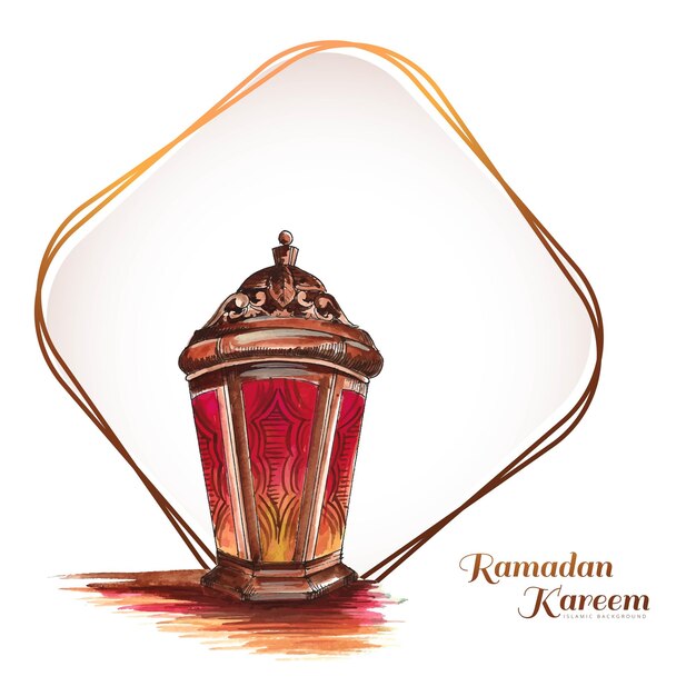 Рука рисовать арабские лампы рамадан карим фон поздравительной открытки