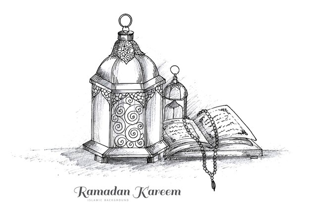 Hand draw arabic lamps sketch card design