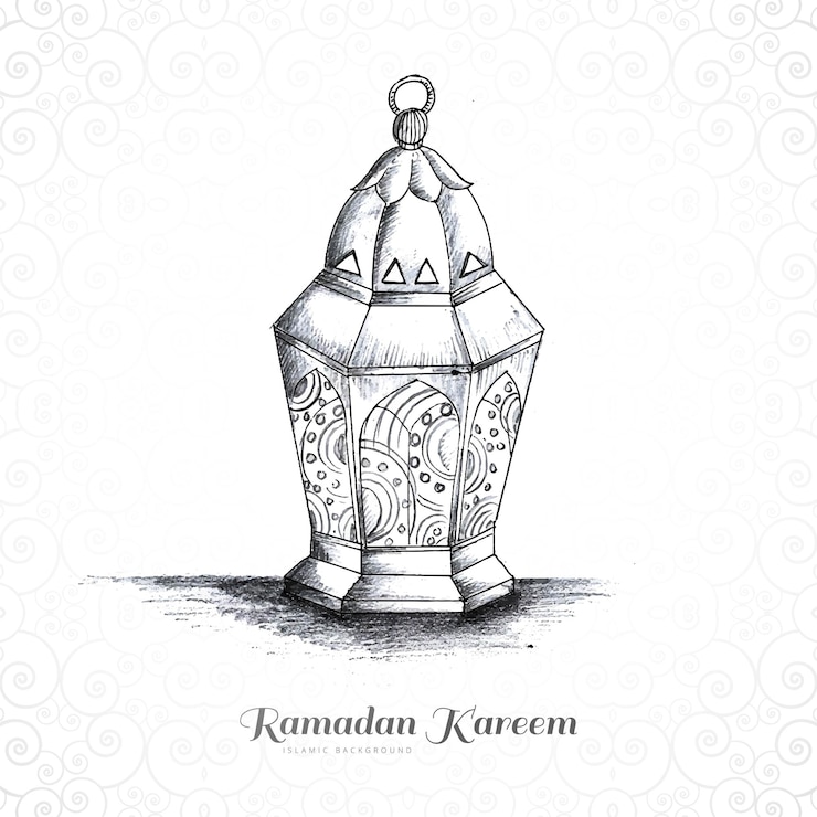 Free Vector hand draw arabic lamps sketch card design