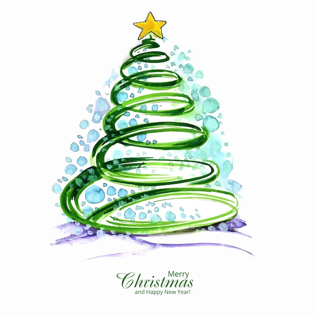 Free vector hand draw artistic christmas line tree card design