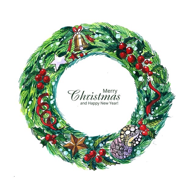 Hand draw artistic christmas wreath celebration card background