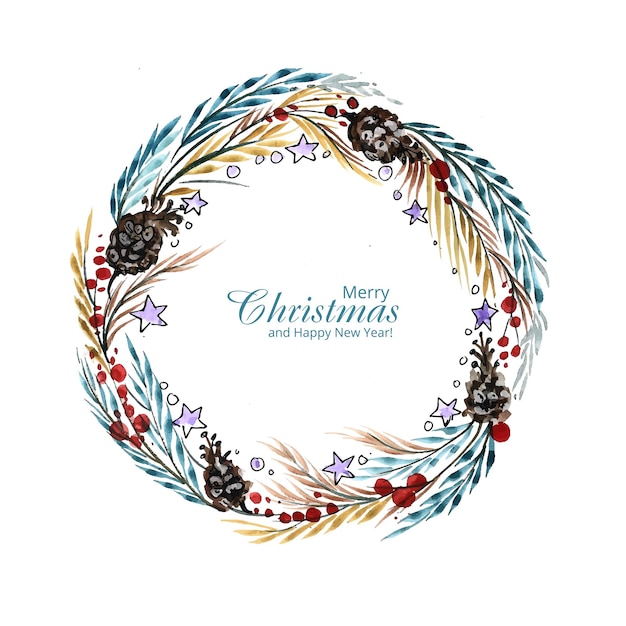 Hand draw artistic christmas wreath celebration card background