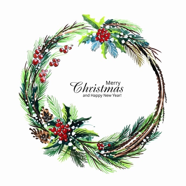 Hand draw artistic christmas wreath celebration card background