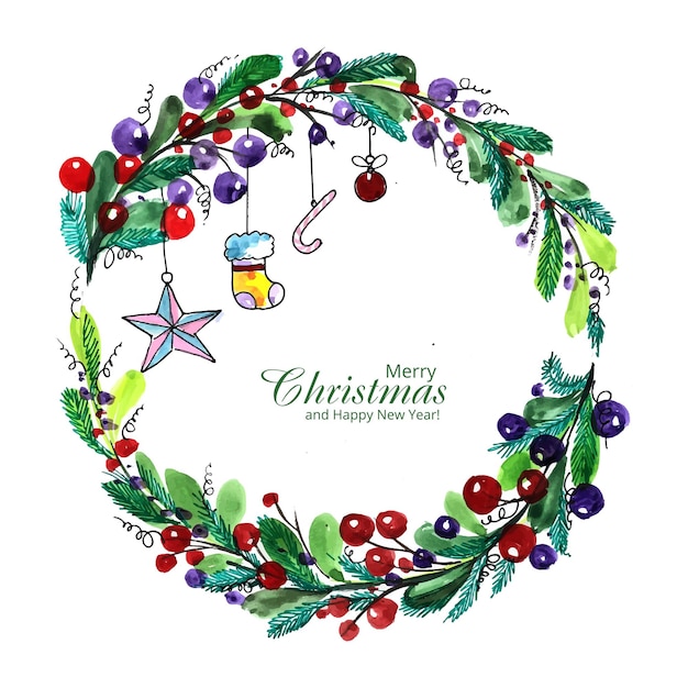 Hand draw artistic christmas wreath celebration card background