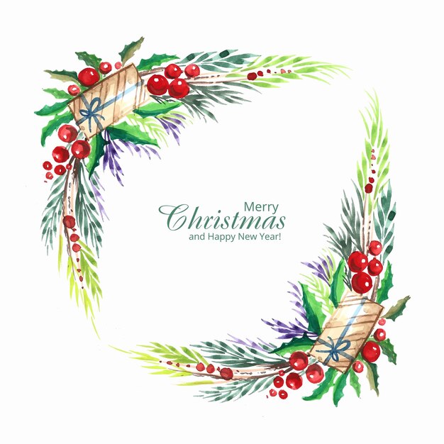 Hand draw artistic christmas wreath celebration card background