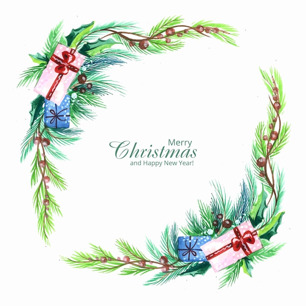 Hand draw artistic christmas wreath celebration card background