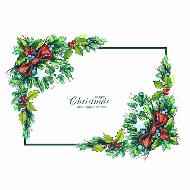 Hand draw artistic christmas wreath celebration card design