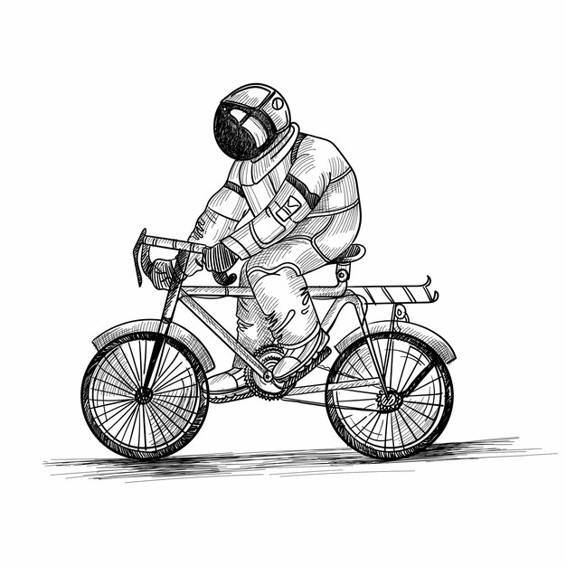 Hand draw astronaut cosmonaut in a space sketch design