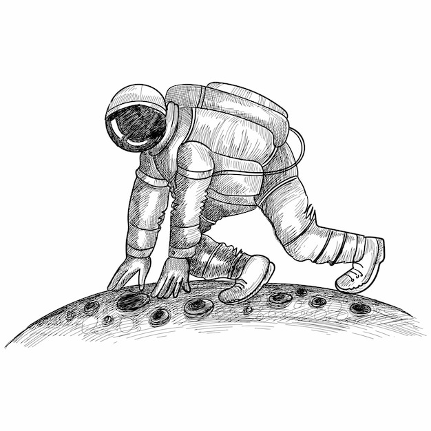 宇宙スケッチデザインで宇宙飛行士を手描き