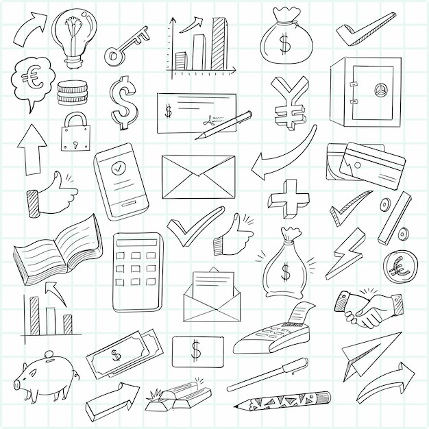 Free vector hand draw business doodle icon set