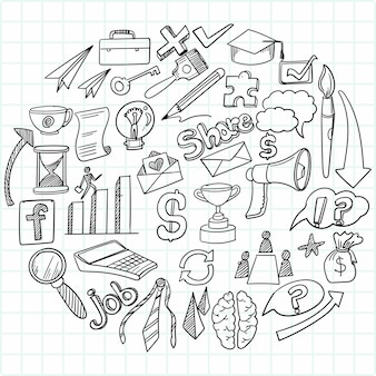 Idea imprenditoriale di tiraggio della mano doodles il disegno di schizzo