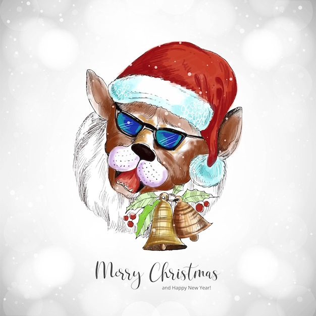 Free vector hand draw christmas colorful dog face with santa cap on white background