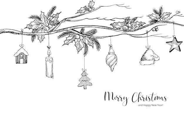 Free vector hand draw christmas elements sketch holiday card background