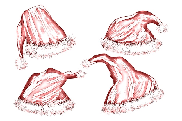 無料ベクター 手描きのクリスマスサンタクロースの帽子 スケッチセットデザイン