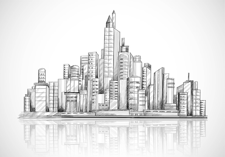 Free Vector hand draw city skyline sketch