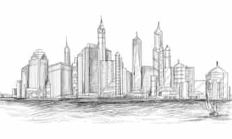 Бесплатное векторное изображение Рука рисовать эскиз горизонта города