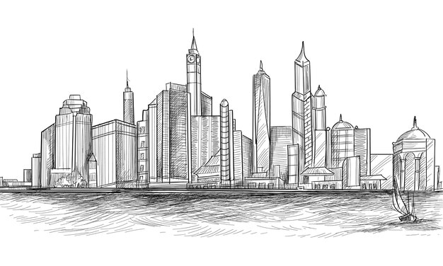 Free vector hand draw city skyline sketch