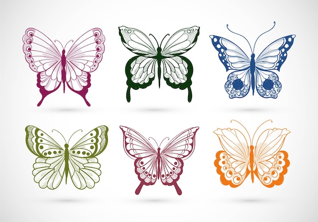 꽤 화려한 나비 디자인의 손 그리기 컬렉션