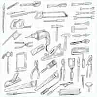 Free vector hand draw construction tools sketch set