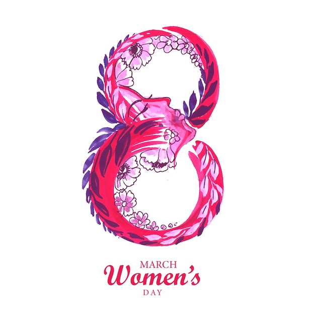 Hand draw creative 8march womens day celebration card design