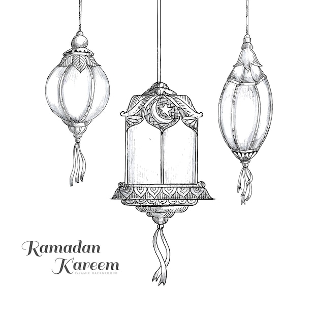 Hand draw decorative arabic lamps sketch card design