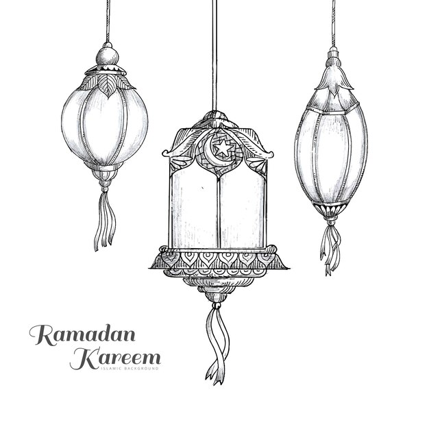 Hand draw decorative arabic lamps sketch card design