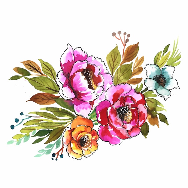 Hand draw decorative colorful flowers bunch watercolor design