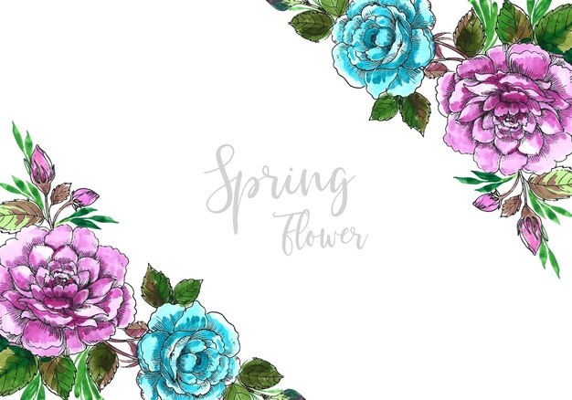手描きの装飾的なカラフルな春の花のデザインイラスト