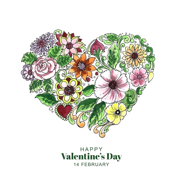 Бесплатное векторное изображение Ручной рисунок декоративный цветочный фон в форме сердца