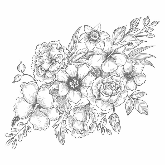 Рука рисовать декоративный свадебный цветочный эскиз