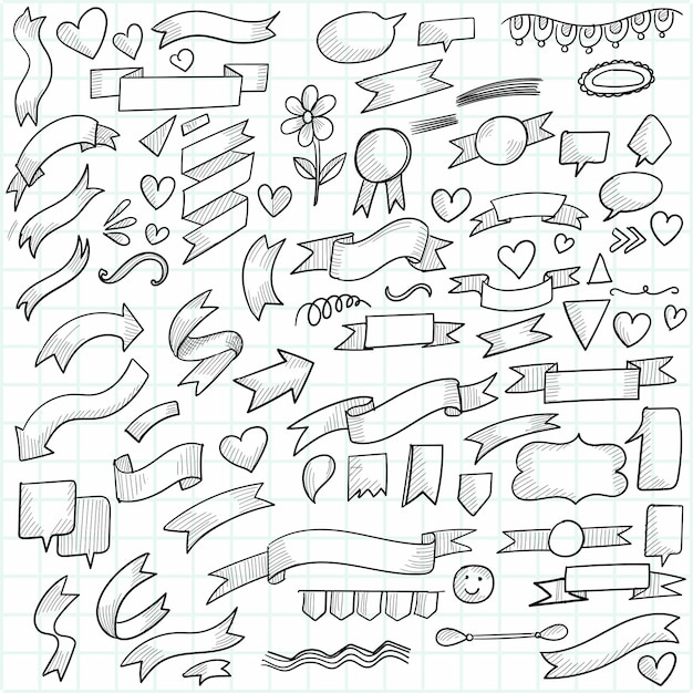 Hand draw doodle arrow and ribbon sketch set design