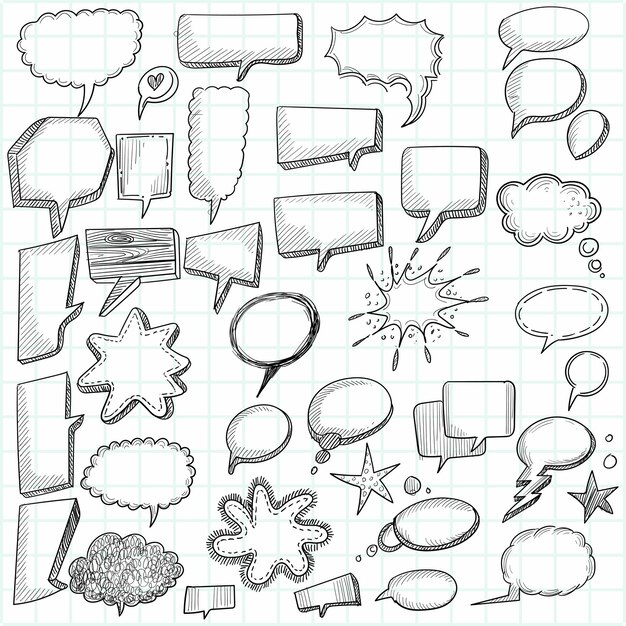 Hand draw doodle blank speech chat bubbles sketch