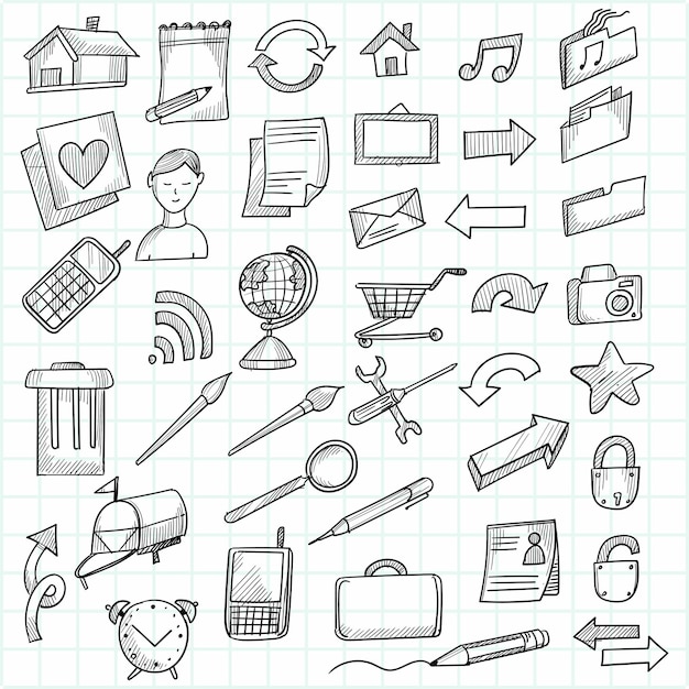 Hand draw doodle decorative icon set design