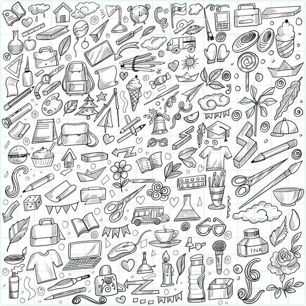 Hand draw doodle education and work set sketch design